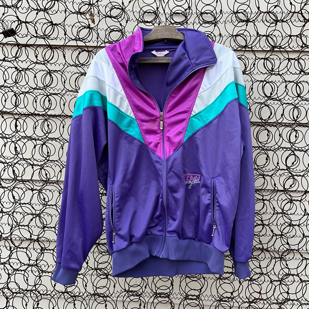 Vintage 90s Elan track jacket purple teal color block size 50/XL?